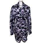 ZARA Satin Ruched Shirt Dress Size M Purple Black Floral Long Sleeve Mini NWT Size M Photo 4