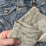 Free People Women 's Mixed Media Hooded Distressed Denim Jacket Sz XS FLAW Photo 2