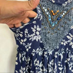 Free People  Blue Tan Crochet Beaded Accents Floral Print Sleeveless Top … Photo 6
