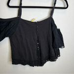 Free People  | Size‎ XS Cold Shoulder Black Asymmetrical Short Sleeve Blouse Photo 2