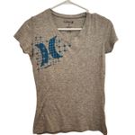 Hurley  Y2K Heather Gray Slim Tee Shirt Top with Blue Graphic Casual Size Medium Photo 0