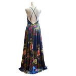 Lulus  Maxi Dress With Tie Floral Print Criss Cross Back High Slit Cruise Prom M Photo 1