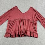 Altar'd State Altar’d State Cropped Top M Red V Neck Long Sleeve Ruffle Trim Pullover Blouse Photo 1
