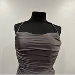 La Femme  Prom Dress 29710 Square Neck Shiny Jersey Gown Gunmetal Grey 4 Photo 3