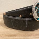 Paris Vintage Belt Navajo Inlaid Turquoise Slab Horse Shoe Belt Buckle 34” Black Photo 3