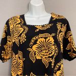 Tropical Blouse Square Neckline Floral‎ Short Sleeves Tie Back Women Black Size L Photo 2