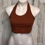 Brown Ribbed Halter Crop Top Small | Sleeveless Stretchy Y2K Tank Photo 0