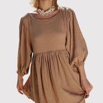 Free People Beach Dress Brown Get Obsessed Babydoll Mini Puff Sleeve A Line XS Photo 0