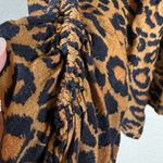 Leopard Peplum Blouse Long Sleeve Boho Chic Flowy Tiered Hem Top Women’s Small Brown Photo 4