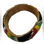 Hand Beaded Leather Soft Bangle Bracelet Native American Style 7" Photo 2