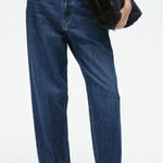 H&M High Rise Tapered Baggy Jeans Dark Blue Size 10 Relaxed Ankle Photo 0