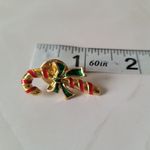 Avon Candy Cane Pin Lapel Gold Tone Red Green Enamel Christmas Bow Small Photo 5