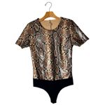 Commando Bodysuit Women Medium Brown Faux Leather Snakeskin Tee Streetwear Photo 1