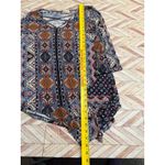 One World  Boho Print Lattice Neck Tunic Top Women's Size L Asymmetrical Hem Photo 7