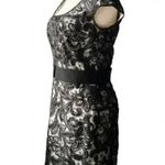 Tadashi Shoji Black and White Floral Lace Sheath Dress Belted Women's Size 2 Photo 2