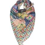 Johnny Was NWT Imagination Scarf in Multi Black Parrot Patchwork Silk Tassel Photo 1