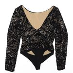 Dress the Population Leia Bodysuit Top Black Sequin Black & Nude Size XS Photo 3