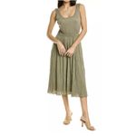Vince Scoop Neck Pleated Midi Tank Dress in Moss Green Size Large Lagenlook Photo 1
