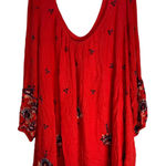 Free People  Embroidered Red Boho Mini Dress Cutout Back Size L with pockets Photo 0