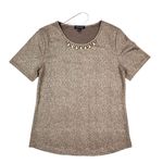 Chances R Shimmery Top Gold Metallic Faux Pearls Rhinestones Stretch Size SP Photo 0