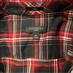 Talbots Cute plaid ruffle jeweled button blouse stretch black red holiday Photo 4