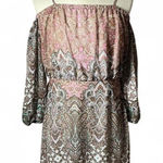 Wrangler  Brown Paisley Print‎ Off Shoulder Dress 3/4 Sleeve Bohemian Medium Photo 0