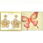 Pink Linen Bohemian Floral Studded Gold Tone Drop Earrings With Pearl Detail NEW Tan Photo 0