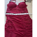Papaya NWT Burgundy Wine red V neck strappy lace front sheer bandage dress M Photo 9