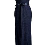 Adrianna Papell  Navy Lace V Neck Scalloped Long Cap Sleeve Gown Sz 6 Photo 1