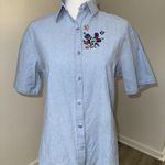 Bonworth Embroidered Shirt Women’s Blue Short Sleeve Button Down Floral Garden Photo 0