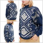 BDG Urban Outfitters Pierre Mock Neck Slouchy Top Blue & White Women’s XS BOHO Photo 1