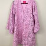 Marié by Victoria Dunn Pink 3D Lace Long Sleeves Mini Kaftan‎ Dress Size Small Photo 0