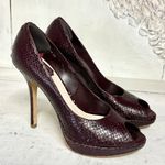 Christian Dior  Embossed Python Leather Peep Toe Pumps Purple Women Size 37.5 / 7 Photo 0