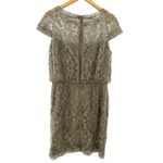 Tadashi Shoji  16 Blouson‎ Lace Sheath Dress Cap Sleeve Illusion Gold Beige Event Photo 6