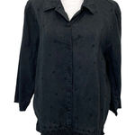 Talbots  100% Irish Linen Embroidered Lace Button Front Shirt Black size Large Photo 0