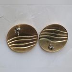 Vintage Retro Circle Cream Pierced Statement Earrings Costume Jewelry Gold Photo 3