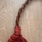 VTG Market Tote Woven Jute Leather Handle Straw Sisal Shoulder Bag, Handmade Red Photo 3