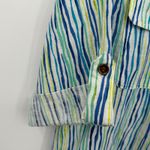 Cathy tunic M petite linen blend short tab sleeve zip front stripe beach resort Green Size M Photo 5