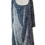 Black & White Geo Print Scoop‑Neck A‑Line Dress, 3/4 Sleeves, Size M/L Photo 0