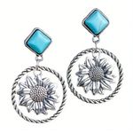 Earrings Set of 3 Pair Turquoise Silver Western Style Hoop Dangle Set New Silver Photo 3
