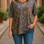 LuLaRoe  Womens Top Size Large Green Blue Gold Irma Tunic Floral Shirt Hi Low NEW Photo 0