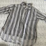 Past Life The Collective Striped Open Front Button Down Shirt Black/White (XS/S) Black Photo 4