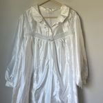 Barbizon VTG Robe Women L/S Embroidered Floral/Eyelet Bodice 1/2 Zip Sz Lg/XL 🟢 White Photo 1