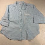 Miss Elaine Women's Pajama Set Blue Stripe Seersucker L Button Down Top Pants Blue Size L Photo 1