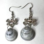 Handmade Dangle Earrings Genuine Handcrafted Seashell Crab Shades of Blue Gray Coastal Photo 0