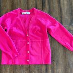 ZARA womens medium hot pink button up v-neck cropped cardigan top Photo 0
