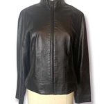 Andrew Marc  leather mock neck moto jacket black sz M Photo 0