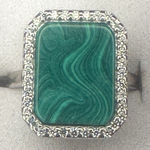 Vintage Uniquely Banded Malachite Stone in Sterling Silver Ring: Size 6 Green Photo 0