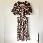 Abercrombie & Fitch Short Puff Sleeve Cutout Maxi Dress Brown Tan Floral Pattern Photo 4