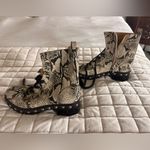 Schutz NEW Women Andrea Snakeskin Embossed Stud Military Platform Lace Up Boot Photo 1